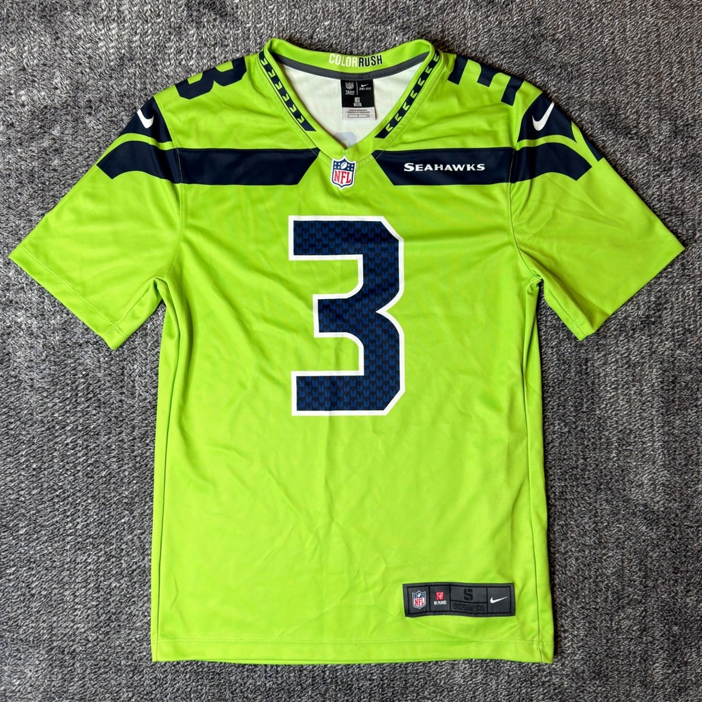 Nike Seattle Seahawks Russell Wilson 3 Color Rush Jersey Mens Small Action Green